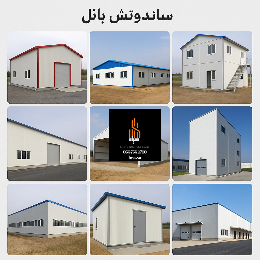 فني تركيب من مؤسسة هياء يثبت لوح ساندوتش بانل على سطح مشروع سكني.

