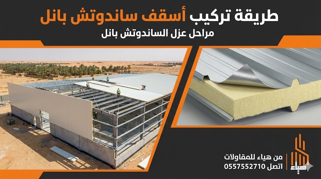 طريقة تركيب أسقف ساندوتش بانل مراحل عزل الساندوتش بانل من هياء للمقاولات اتصل 0557552710